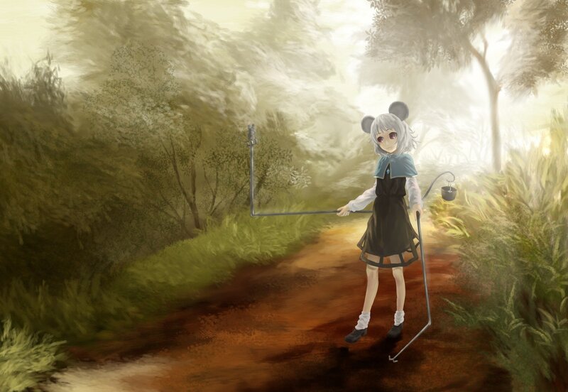 girl with staff in forest