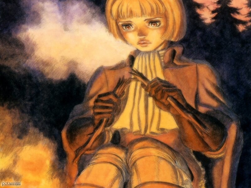 girl with sticks in dark forest