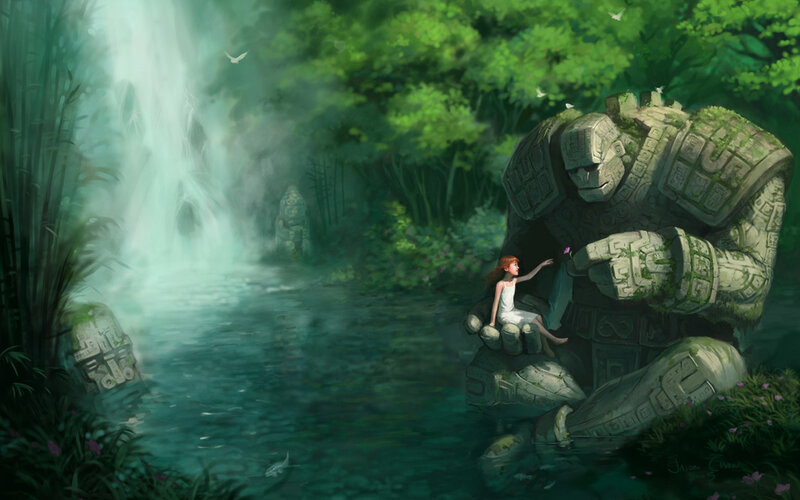 Girl with Stone Giant — Green