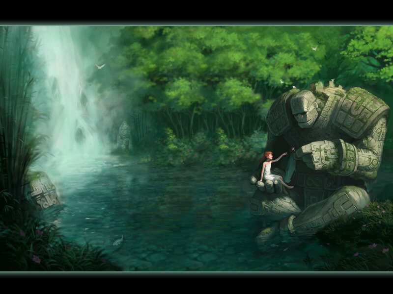 Girl with stone guardian