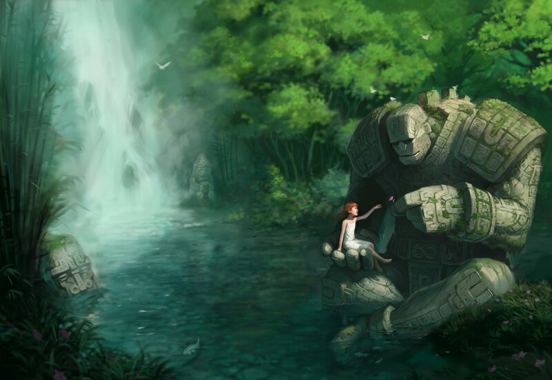 Girl with stone guardian