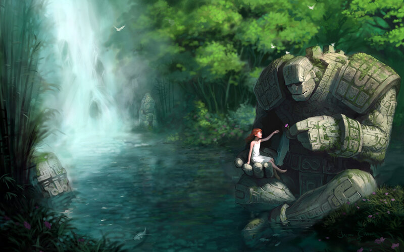 Girl with stone guardian