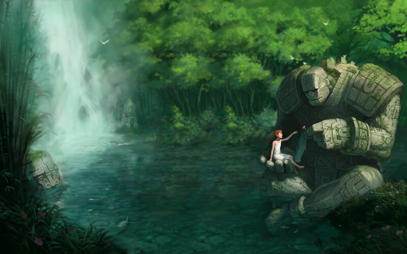 Girl with stone guardian