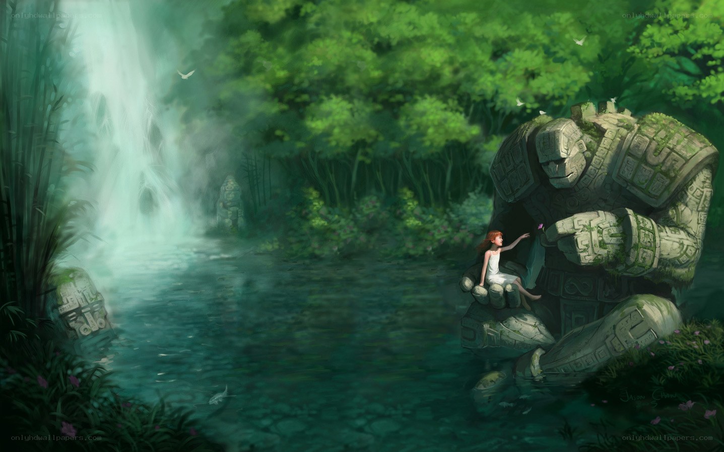 Girl with stone guardian