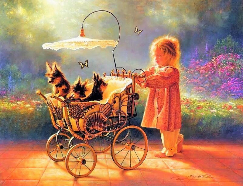 Girl with Stroller — Orange