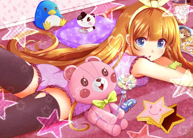 Girl with Stuffed Animals — Pink