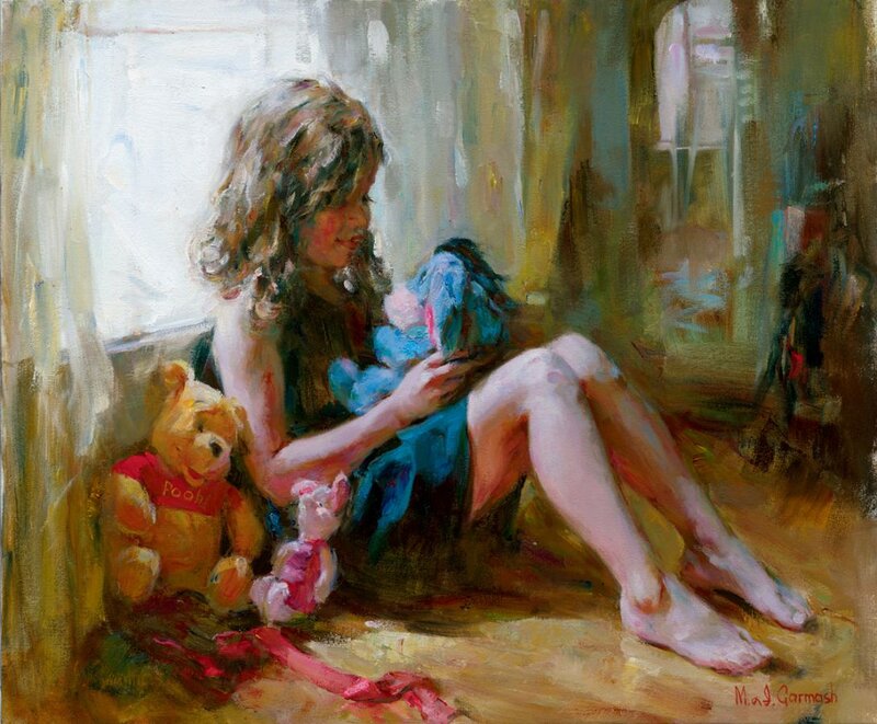 Girl with Stuffed Animals — Yellow