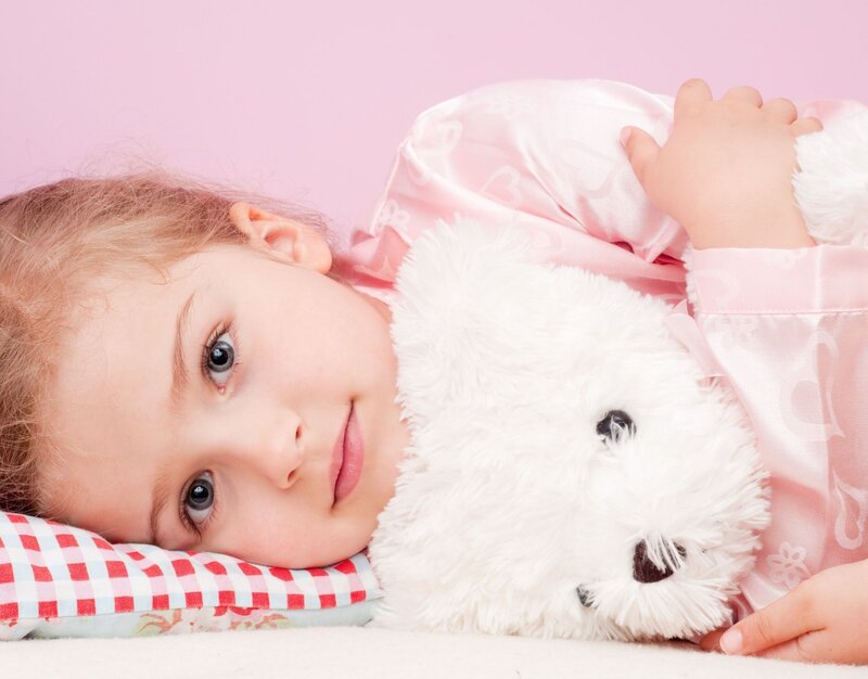 Girl with Stuffed Bear — Pink