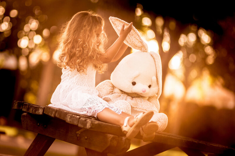 Girl with Stuffed Rabbit — Golden