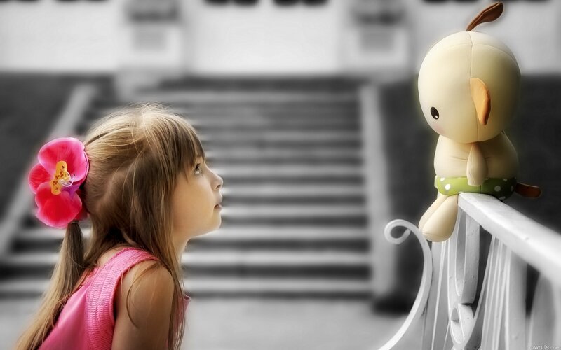Girl with Stuffed Toy — Pink
