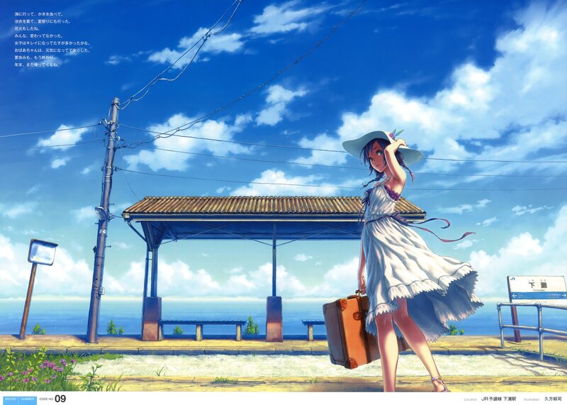 Girl with Suitcase at Station — Blue, Serene
