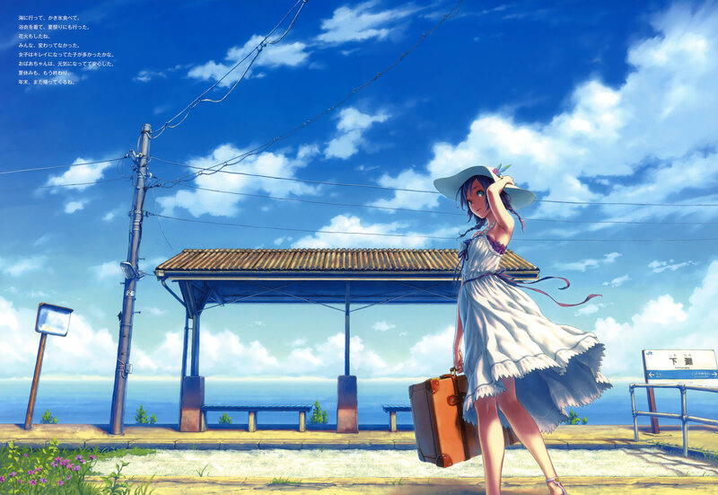 Girl with Suitcase at Station — Blue