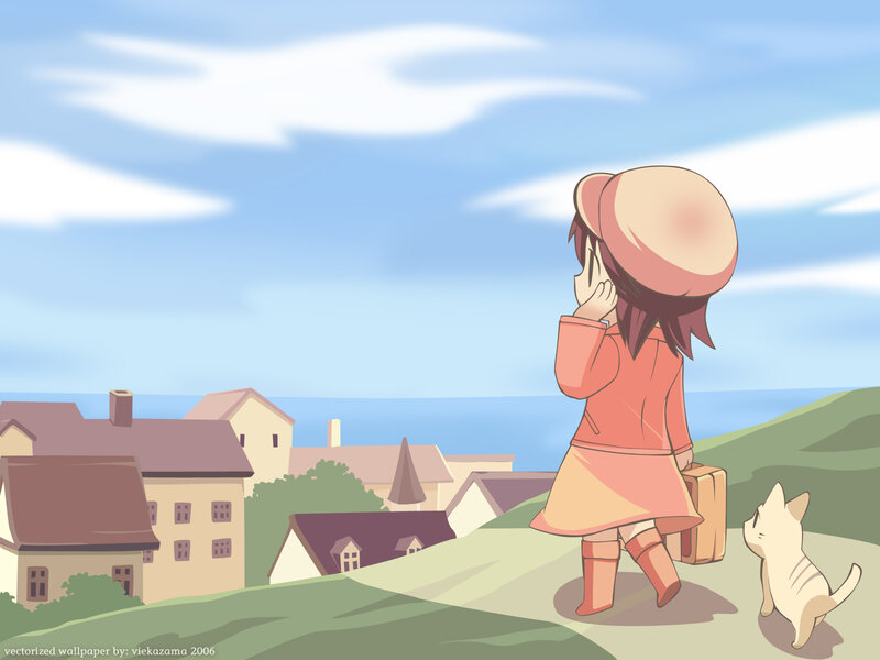 Girl with Suitcase — Blue, Serene, Afternoon