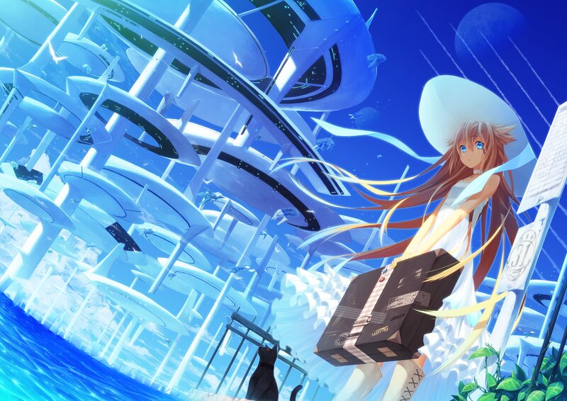 Girl with Suitcase — Blue, Serene, Night