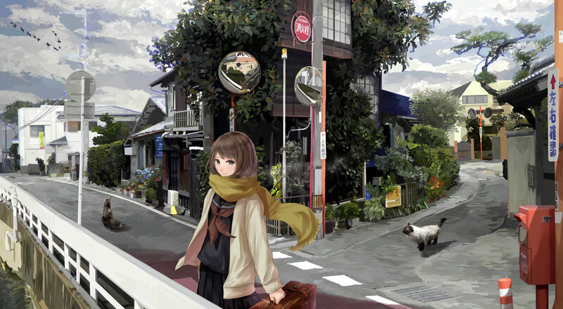 Girl with Suitcase — Gray