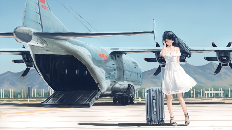 Girl with Suitcase — White