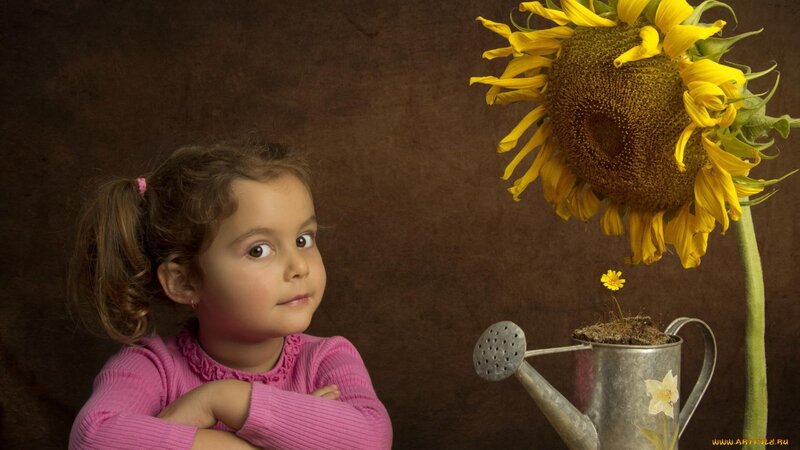 Girl with Sunflower — Yellow, Calm