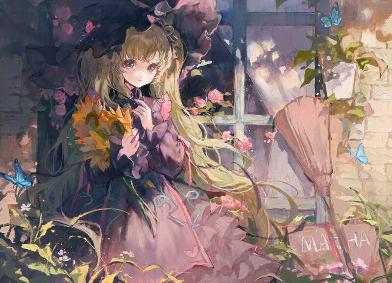 Girl with Sunflowers — Purple