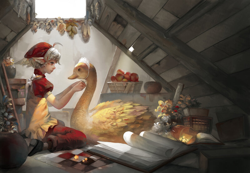 Girl with Swan in Attic