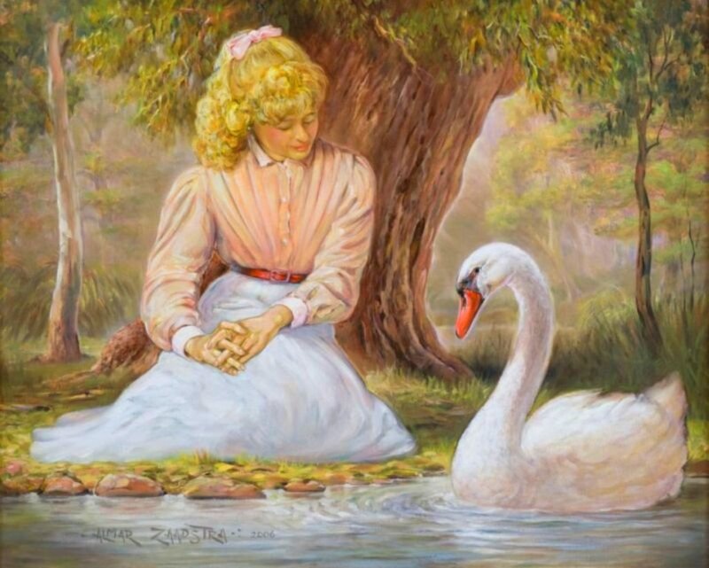 Girl with Swan — White