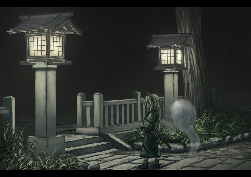 Girl with sword at night