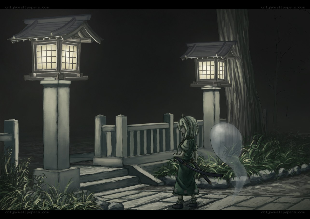 Girl with sword at night