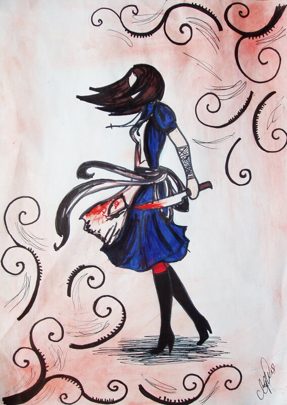 girl with sword in blue dress