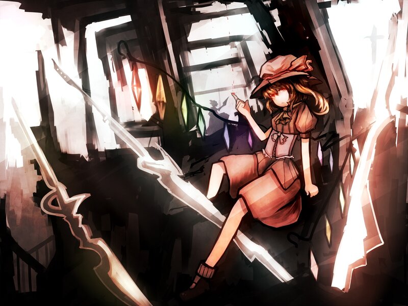 Girl with sword in dark room