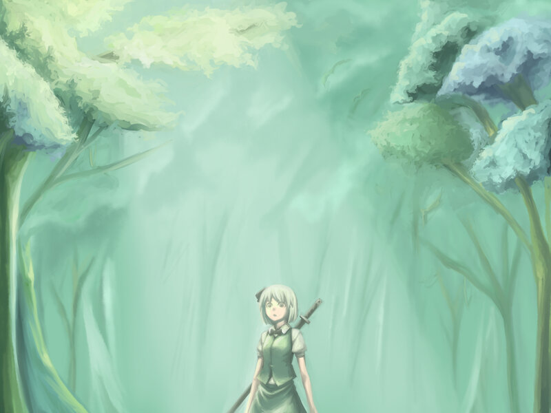 Girl with Sword in Forest — Green