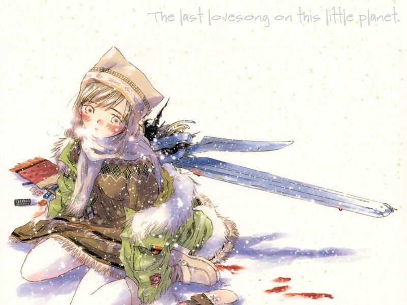 Girl with sword in snow
