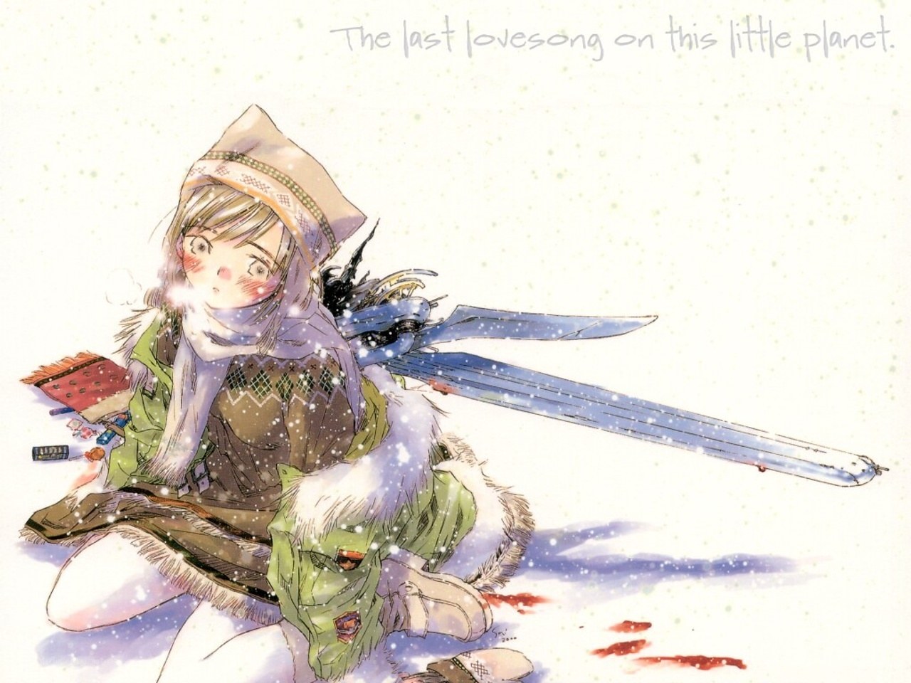 Girl with sword in snow