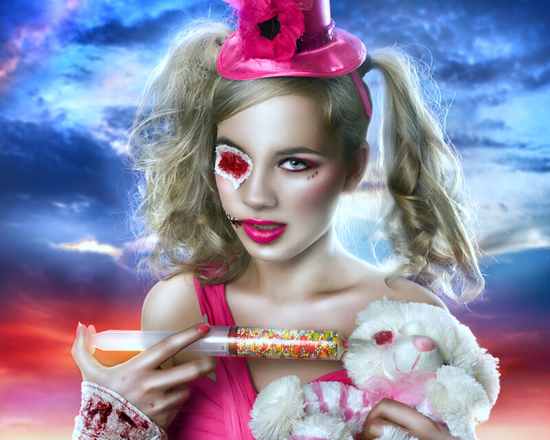 Girl with Syringe and Teddy Bear
