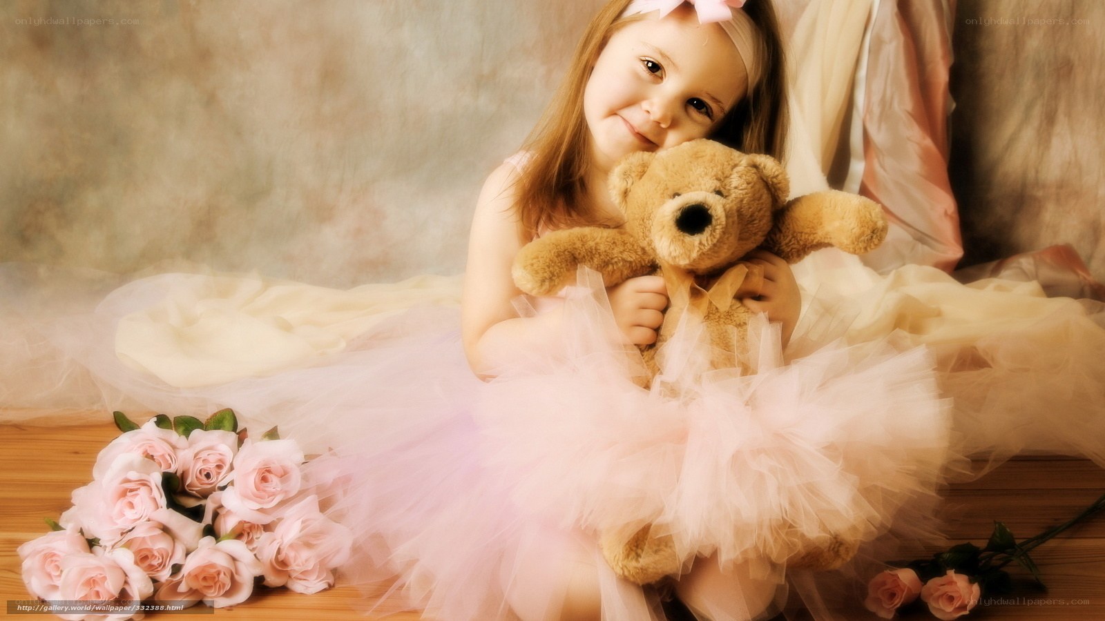 girl with teddy bear and roses