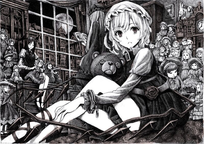 Girl with Teddy Bear — Black, Dark