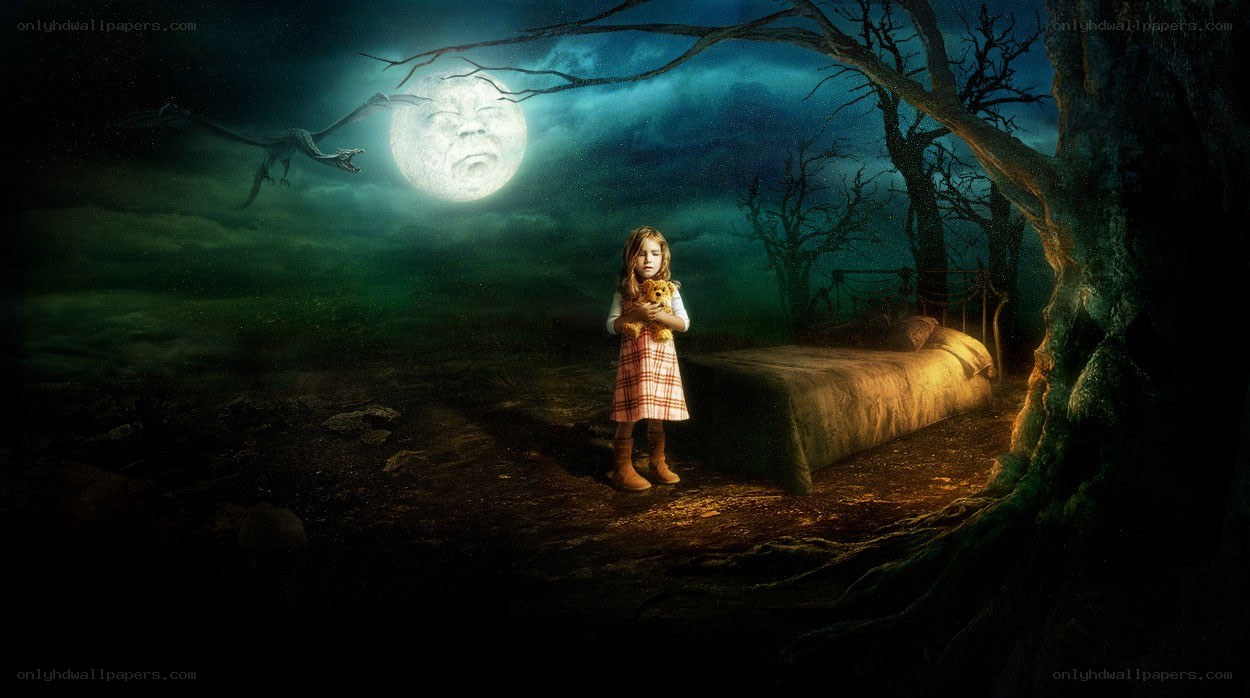 Girl with teddy bear in dream