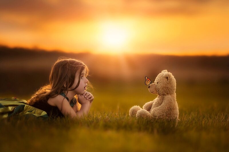 Girl with Teddy Bear — Orange
