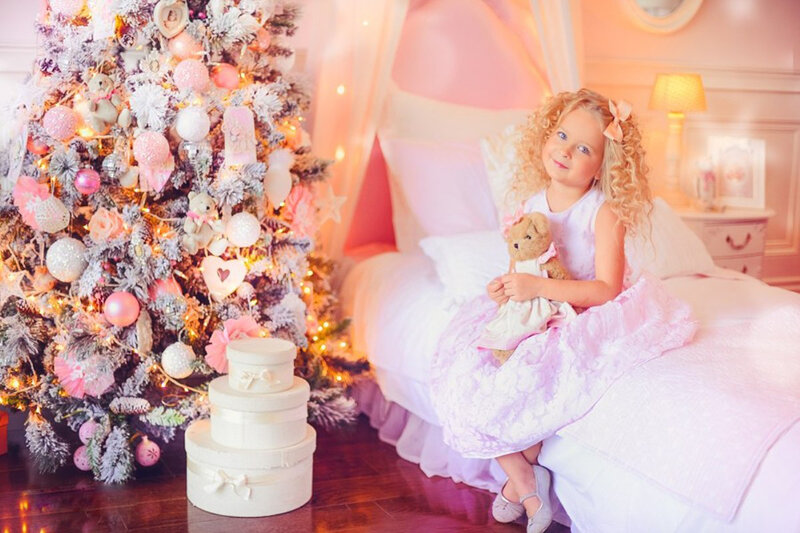 Girl with Teddy Bear — Pink, Festive