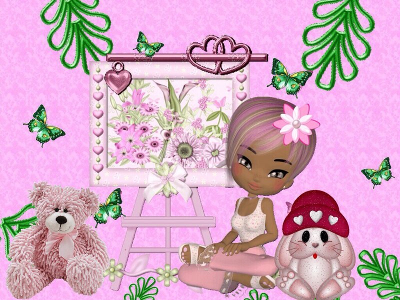 Girl with Teddy Bear — Pink, Playful