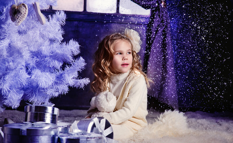 Girl with Teddy Bear — Purple, Festive