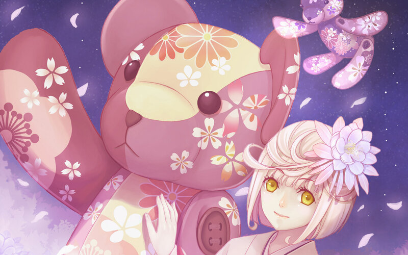Girl with Teddy Bear — Purple