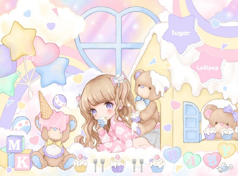 Girl with Teddy Bears — Pink