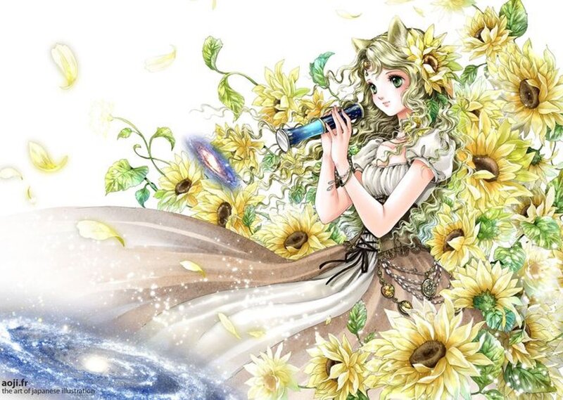 Girl with Telescope — Yellow