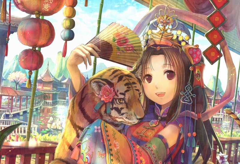Girl with Tiger Cub — Purple
