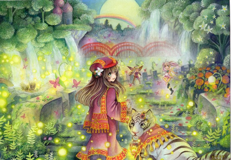Girl with Tiger in Garden