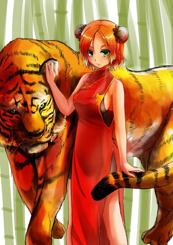 Girl with Tiger — Red