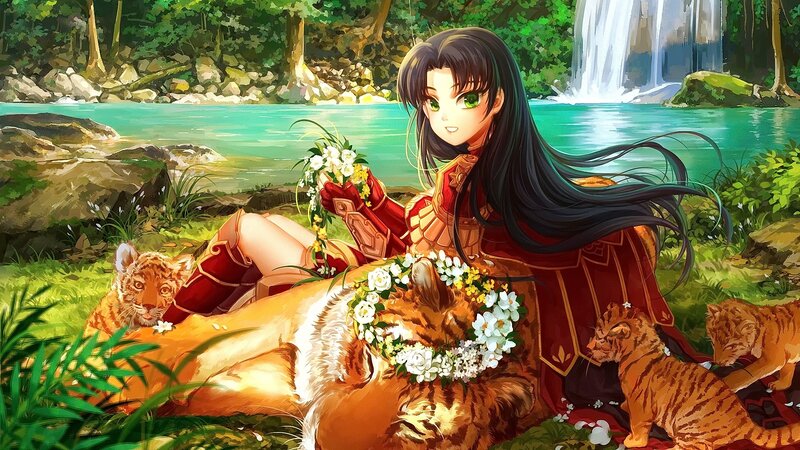 Girl with Tigers — Green, Serene