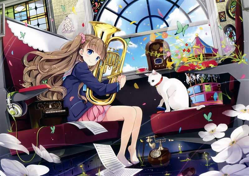 Girl with Tuba and Cat