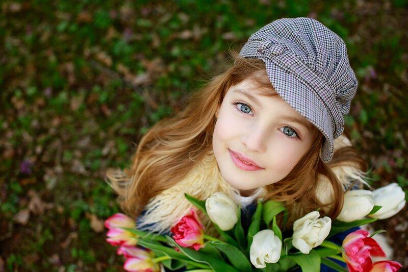 Girl with Tulips — White, Serene