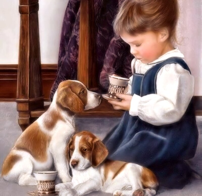 Girl with Two Puppies