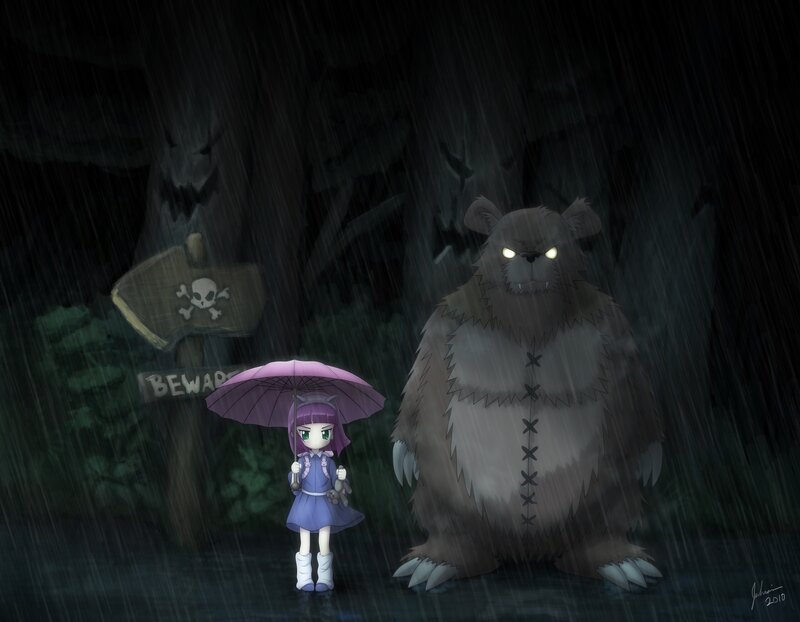 Girl with Umbrella and Bear